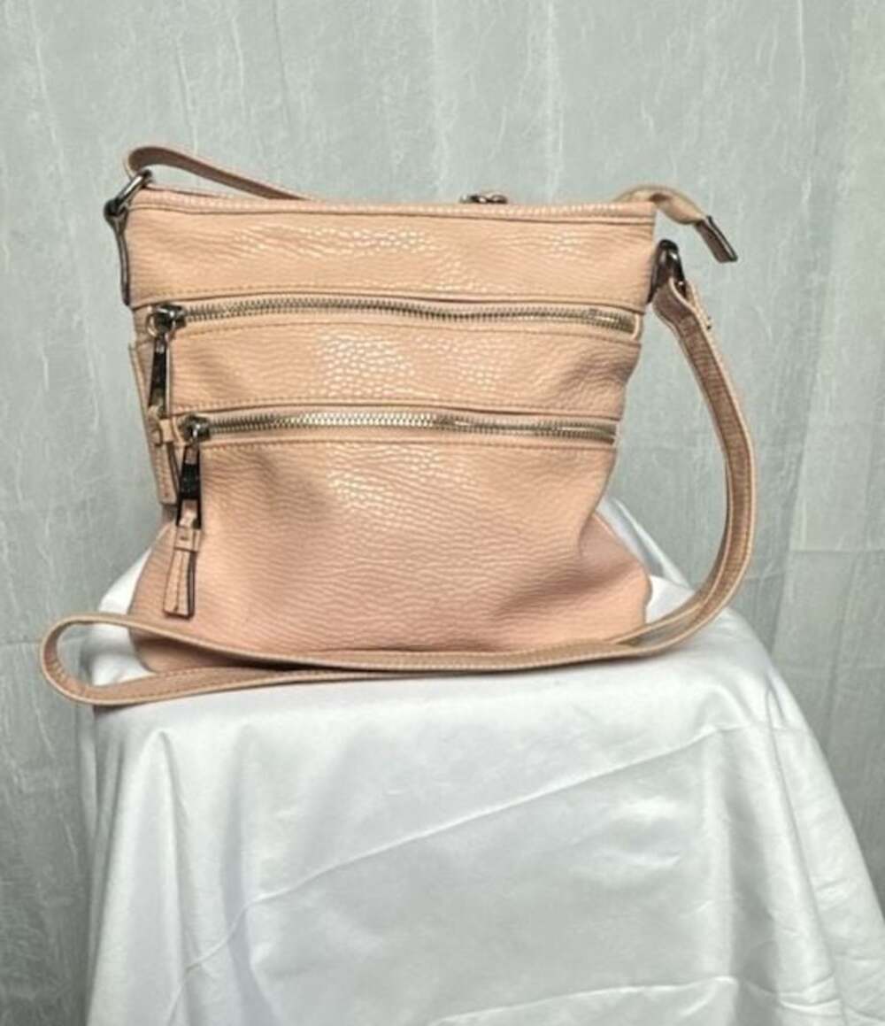Solene Light Pink Pebbled Faux Leather Multi-Zipper Crossbody Bag Purse - Picture 3 of 8